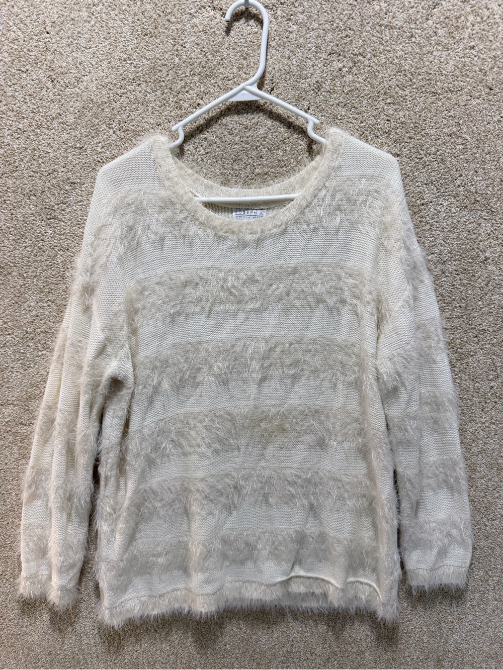 Cozy knit sweater striped white faux fur elevated basic neutral minimal XL top